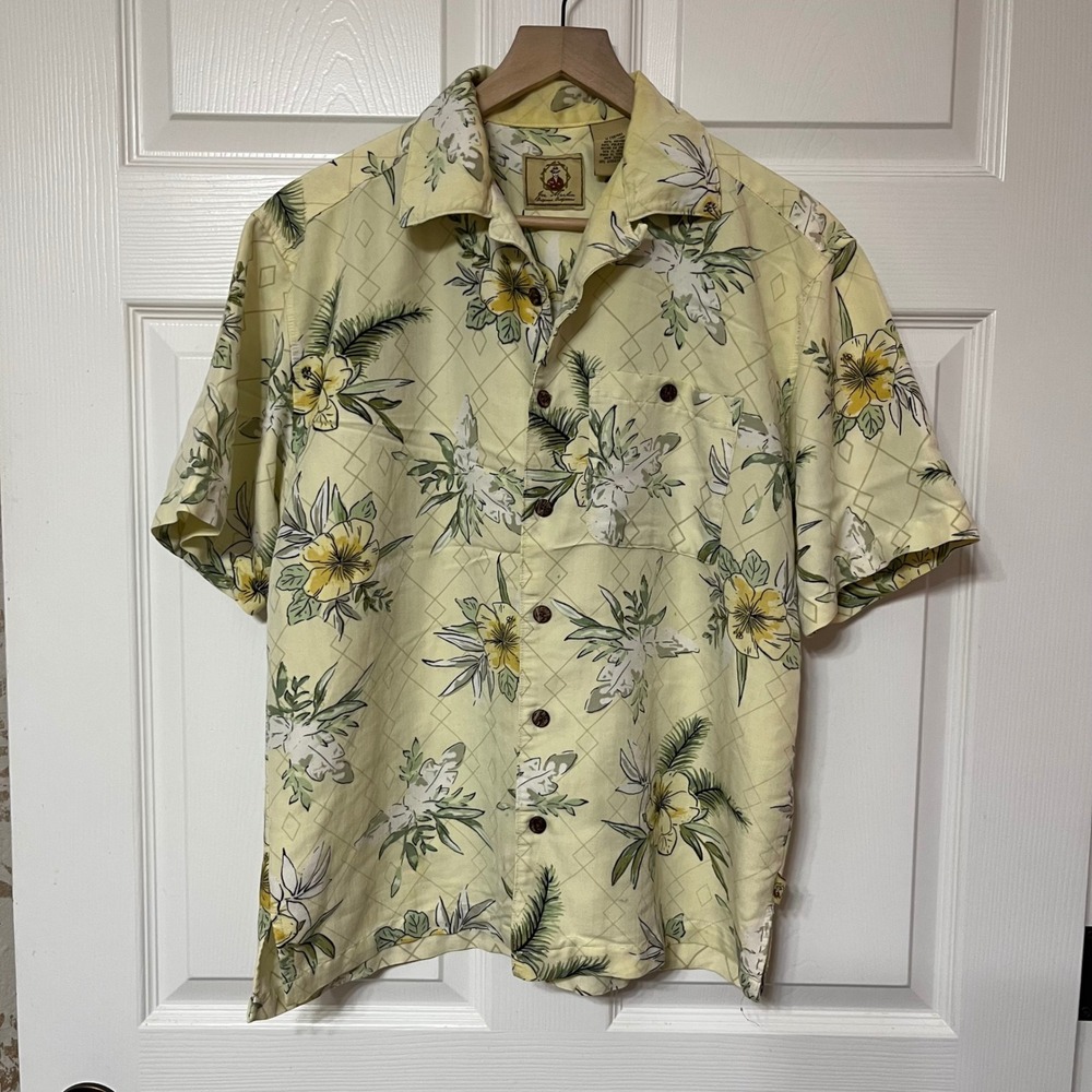 Joe Marlin Mens Short Sleeve Hawaiian Shirt Aloha Tropical Floral Print Yellow M